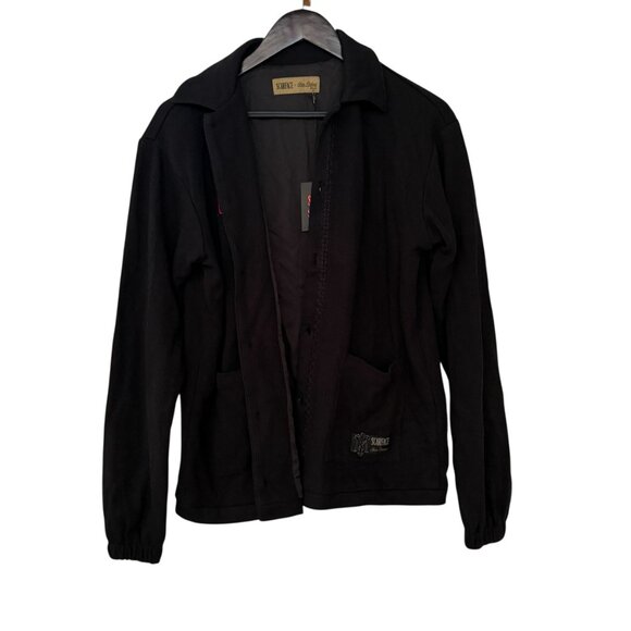 Scarface Embroidered Design Red Rose Button Up Corduroy Black Jacket Size Small - Picture 2 of 9